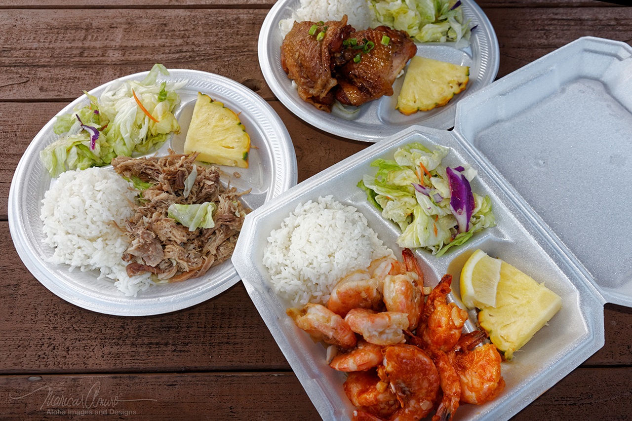 Local Hawaiian food served at Tsue's Farm Haleiwa