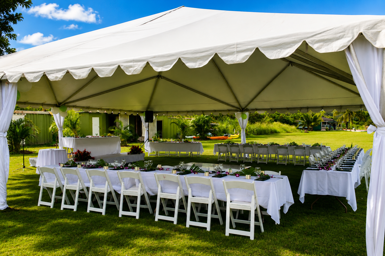 Riverside special event setup at Tsue's Farm on Oahu's North Shore
